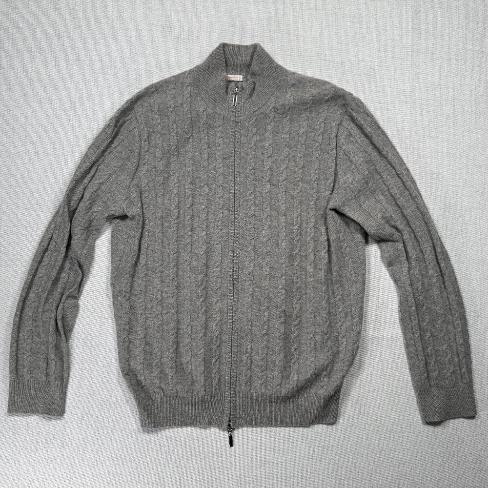 Giorgio's of Palm Beach Cable Knit Cashmere Sweater Zip Front Chest 42